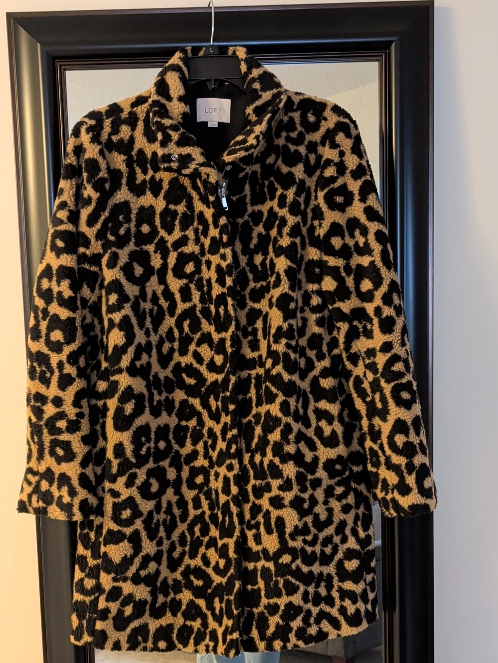LOFT Leopard Print Faux-Fur Coat in Tan and Black